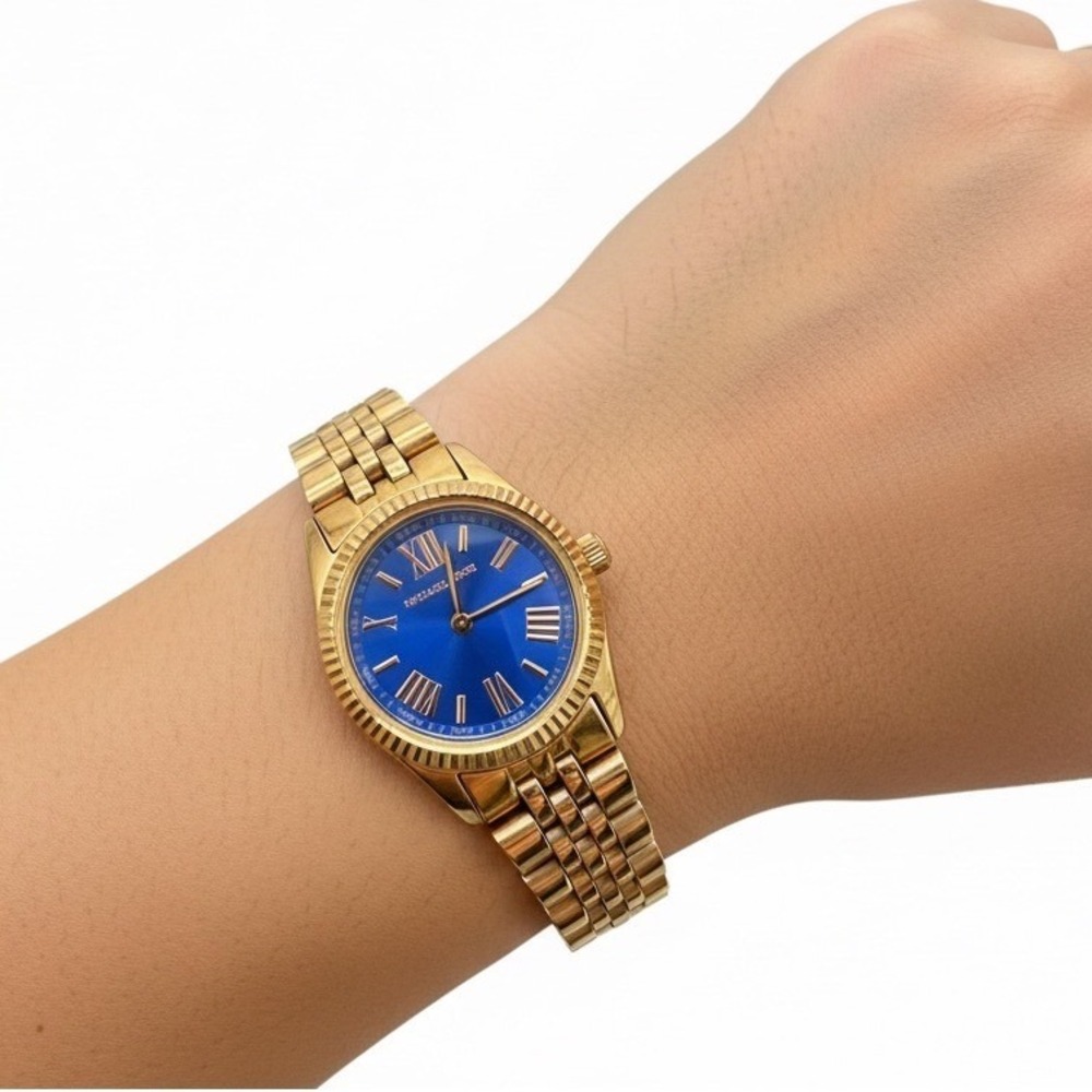 Michael Kors Gold Tone Watch Blue Dial Roman Numerals MK3272